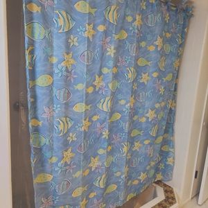 Colorful whimsical fabric shower curtain